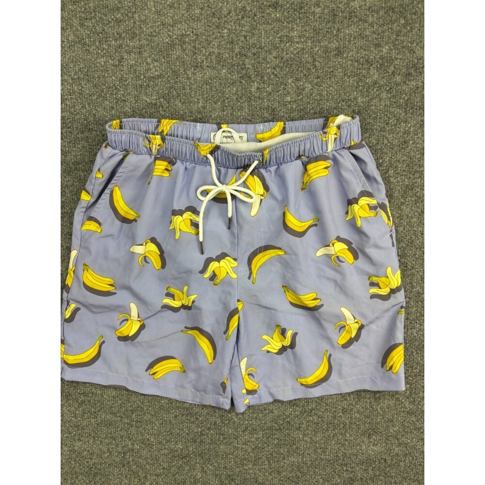 Mossman Australia Swim Shorts Men's Medium Blue Banana Print Lined Pockets
